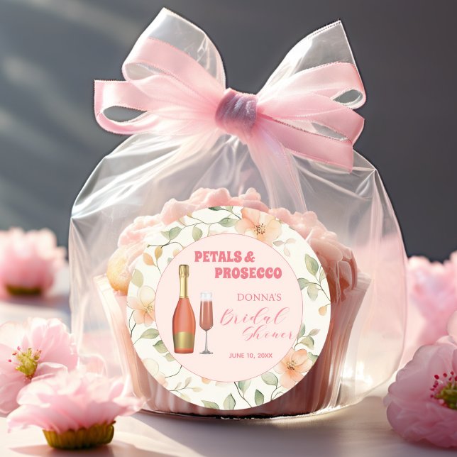 Sticker Rond Fête de mariage floral or et prosecco (Créateur téléchargé)