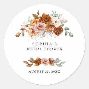 Sticker Rond Fête de mariage floral orange brûlé en terre cuite