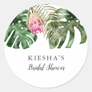 Sticker Rond Fête de mariage floral rose de verdure tropicale