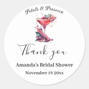 Sticker Rond Fête de mariage floral rose Pétales & Prosecco 