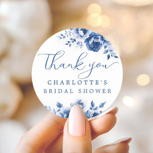 Sticker Rond Fête de Mariage Florale Bleue Élégante