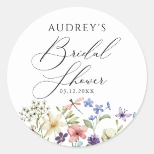 Sticker Rond Fête de Mariage Florale Moderne de Fleurs Sauvages