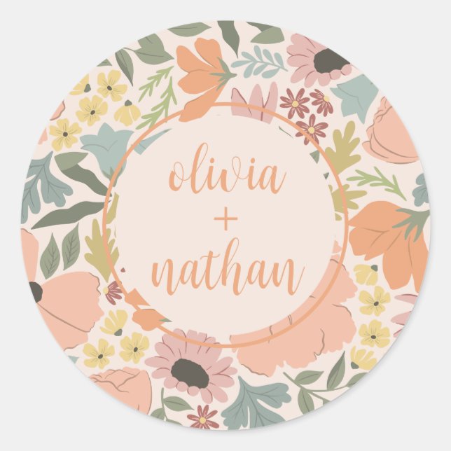 Sticker Rond Fête de mariage florale personnalisée  (Devant)
