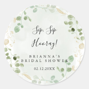 Sticker Rond Fête de mariage Gold Eucalyptus Sip Sip Hooray 
