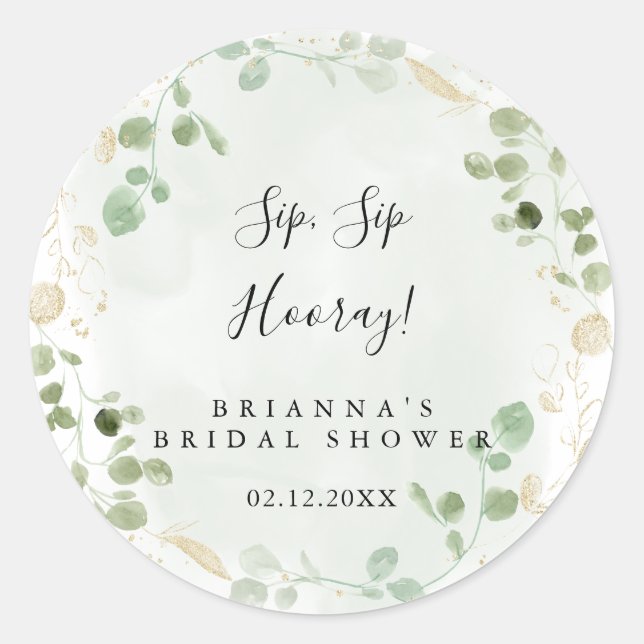 Sticker Rond Fête de mariage Gold Eucalyptus Sip Sip Hooray  (Devant)