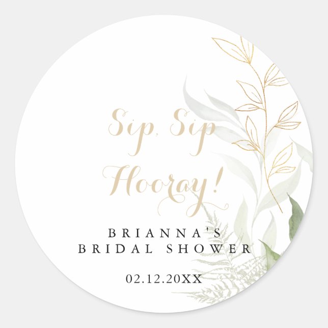 Sticker Rond Fête de mariage Gold Green Foliage Sip Sip Hooray  (Devant)
