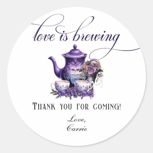 Sticker Rond Fête de mariage gothique thé Party Love is Brewing (Devant)