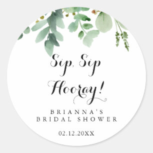 Sticker Rond Fête de mariage Green Eucalyptus Sip Sip Hooray