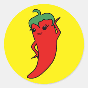 Sticker Rond Fête de mariage Kawaii Poivron Rouge Chaud Diva