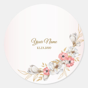 Sticker Rond Fête de mariage moderne aux fleurs roses et pêche 
