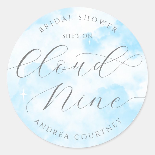 Sticker Rond Fête de mariage pastel bleu She's On Cloud Nine (Devant)