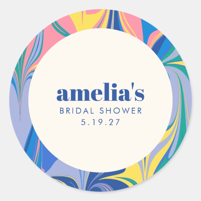 Sticker Rond Fête de mariage personnalisée couleur bleu tourbil (Devant)