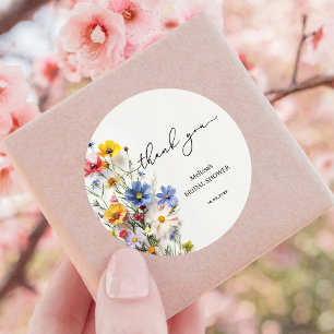 Sticker Rond Fête de Mariage Remerciements Fleurs Sauvages