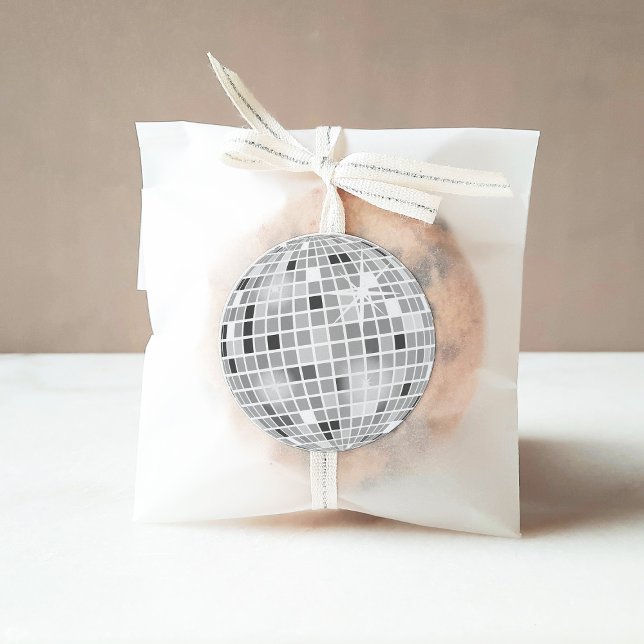 Sticker Rond Fête de mariage rétro disco groovy argenté  (Créateur téléchargé)