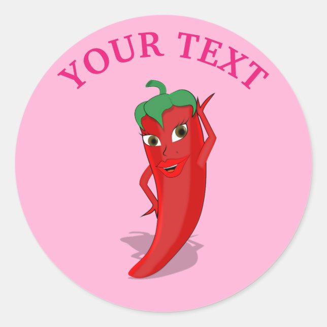 Sticker Rond Fête de mariage rose avec diva du piment rouge (Devant)