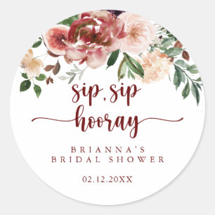 Sticker Rond Fête de mariage Rustique Floral Sip Sip Hooray  