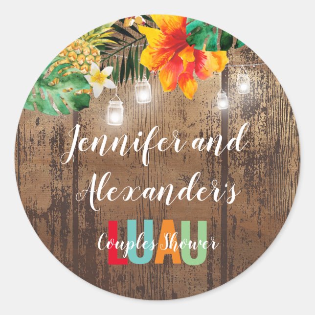 Sticker Rond Fête de mariage rustique LUAU pour couples (Devant)