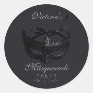 Sticker Rond Fête de masquerade moderne argent noir