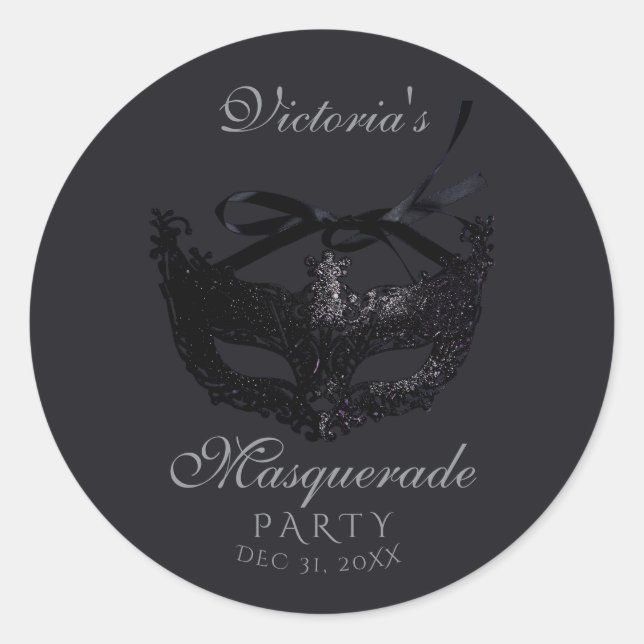 Sticker Rond Fête de masquerade moderne argent noir  (Devant)