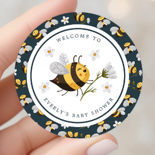 Sticker Rond Fête de naissance abeille bourdon fleur de marguer