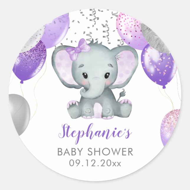 Sticker Rond Fête de naissance Ballons Fille Eléphant Mignonne (Devant)