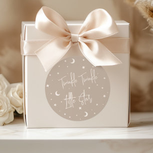 Sticker Rond Fête de Naissance Bébé Beige Twinkle Twinkle Littl