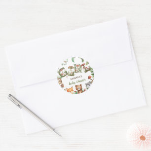 Sticker Rond Fête de naissance bébé fille botanique Animaux de 