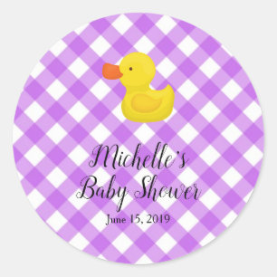 Sticker Rond Fête de naissance Canard en Caoutchouc Gingham Vio