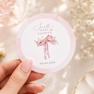 Sticker Rond Fête de naissance Coquette Rose Florale