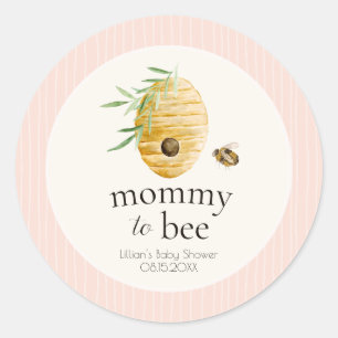 Sticker Rond Fête de naissance de Bébé Abeille Rose Maman
