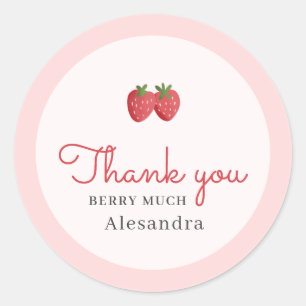 Sticker Rond Fête de naissance de bébé fille à la fraise aquare