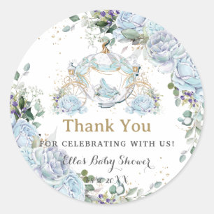 Sticker Rond Fête de Naissance de Bébé Princesse aux Roses Bleu