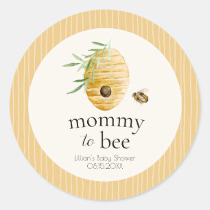 Sticker Rond Fête de naissance de bébé rayé jaune abeille maman