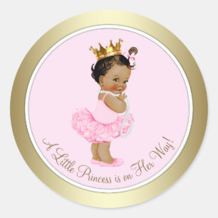 Sticker Rond Fête de naissance de la princesse ethnique rose et