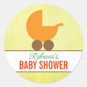 Sticker Rond Fête de Naissance Mixte pour Bébé avec Landau