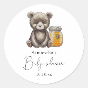 Sticker Rond Fête de naissance ours en peluche et pot de miel