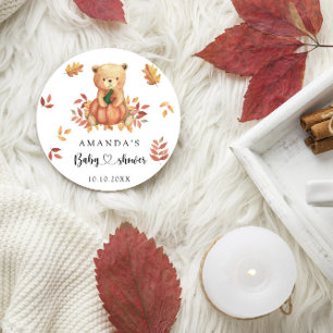 Sticker Rond Fête de naissance ourson d'automne