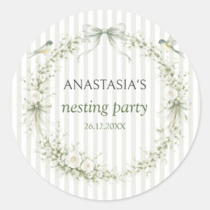 Sticker Rond Fête de nidification vert sauge Baby Shower