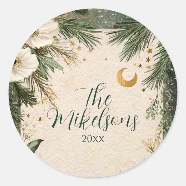 Sticker Rond Fête de Noël Anémonique Blanc d'hiver (Devant)