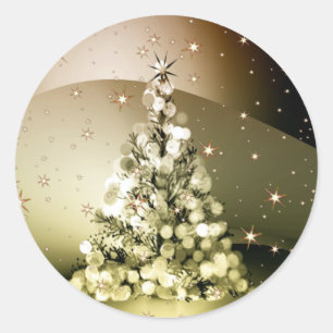 Sticker Rond Fête de Noël Arbre d'Or brillant Étincelles