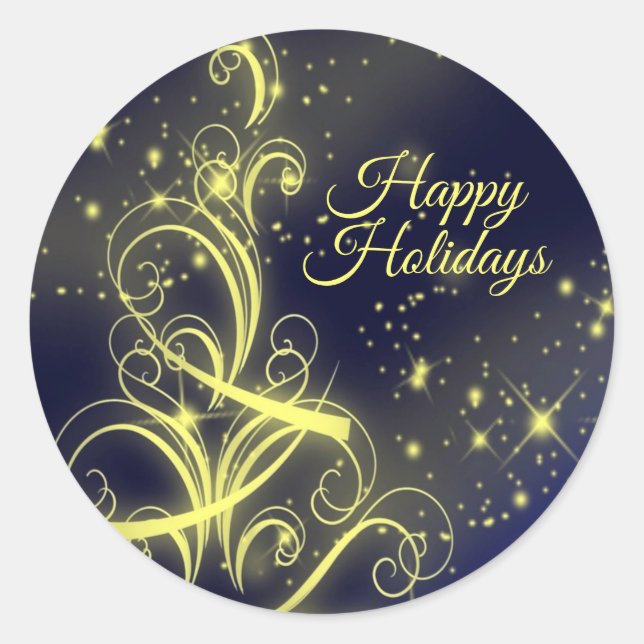 Sticker Rond Fête de Noël Arbre d'or Étoiles Marine Fêtes Bleue (Devant)