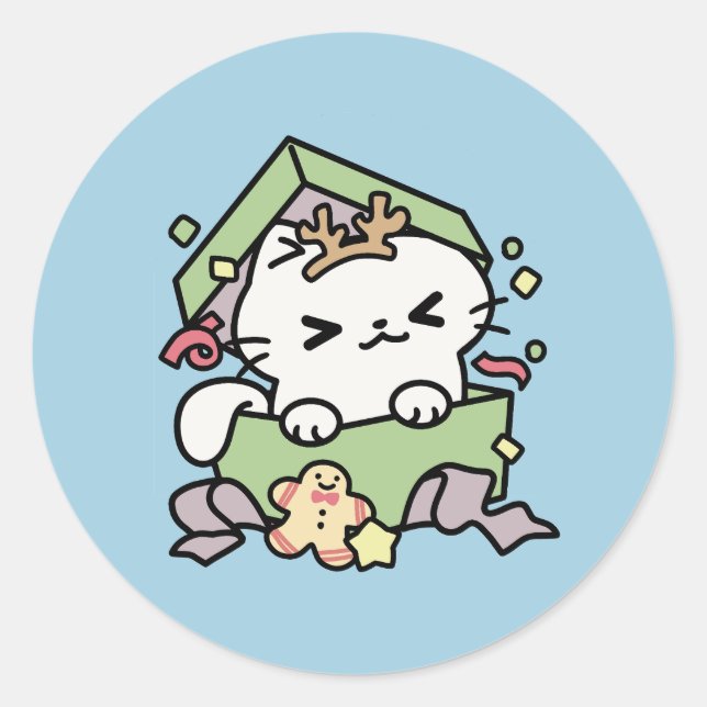 Sticker Rond Fête de Noël avec Purr-ty Time Cat (Devant)