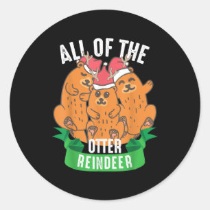 Sticker Rond Fête de Noël de tous les Otter Reindeer