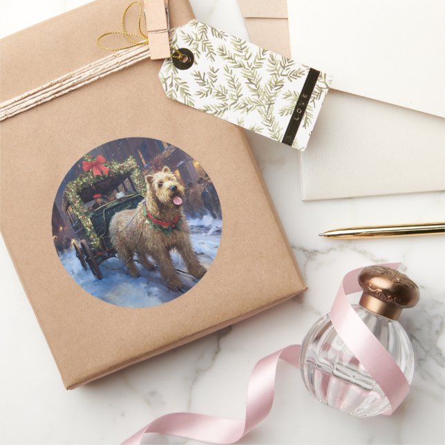 Sticker Rond Fête de Noël de Wheaten Terrier (Cadeaux)