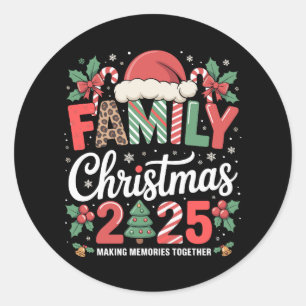 Sticker Rond Fête de Noël en famille 2025 tenue de Noël familia