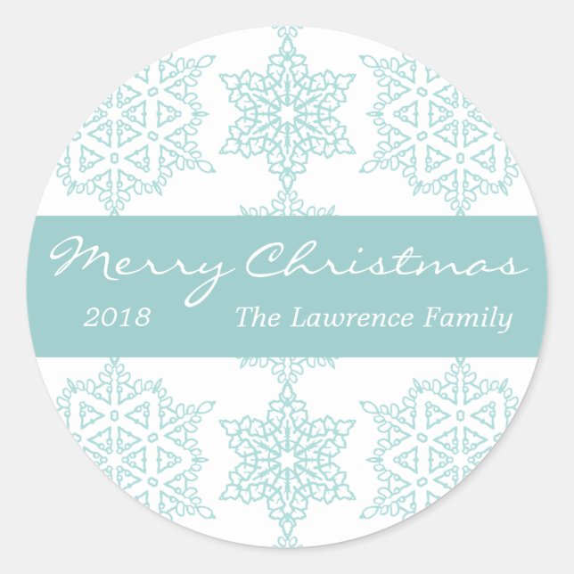 Sticker Rond Fête de Noël personnalisée Aqua Snowflake (Devant)