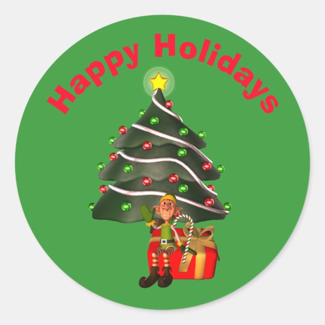 Sticker Rond Fête de Noël pour les elfes (Devant)