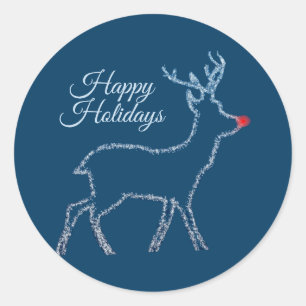 Sticker Rond Fête de Noël Renne Ciel Bleu Élégant Rustique