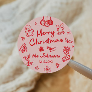 Sticker Rond Fête de Noël Retro Friendsmas dessinée à la main