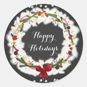 Sticker Rond Fête de Noël Russe White Pine Wreath